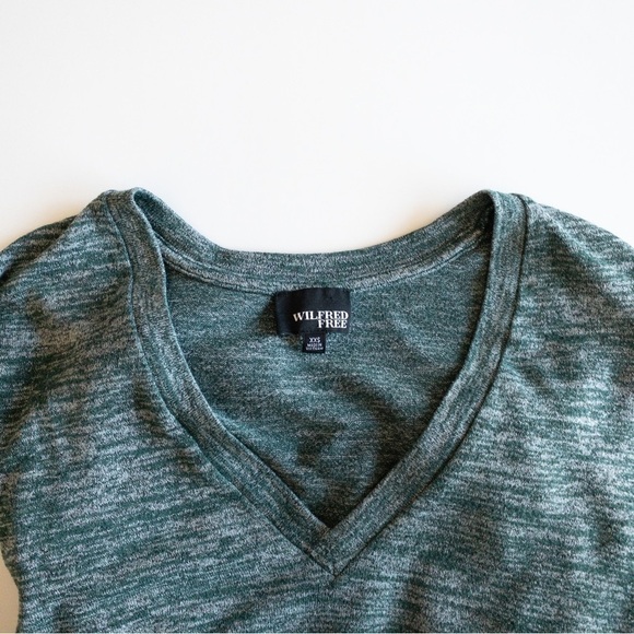 Wilfred Free Aritiza Devinette Oversized Tee V-Neck Green Grey Slub Knit XXS Y2K - Picture 6 of 9